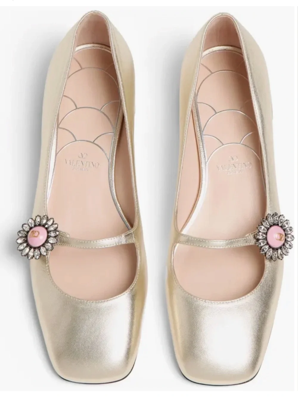 Valentino Garavani Gemstone Mary Jane Flats Jewel Metallic Gold -40 (US 10)